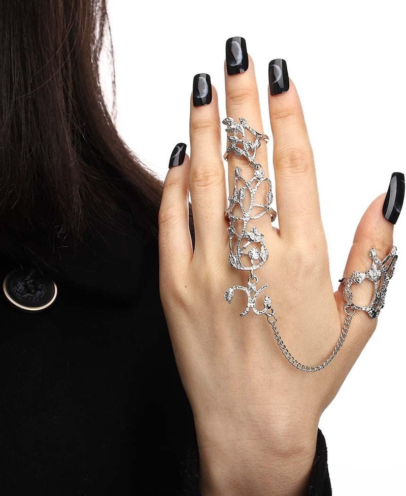 Yalice Charm Leaf Full Finger Ring Bracelets Dainty Knuckle Open Ring Harness Hand Chains Adjustable Statement Rings Jewelry for Women Gift - Image 5